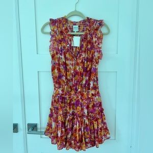 Miss Los Angeles dress size Small hot pink orange floral smocked waist ruffles